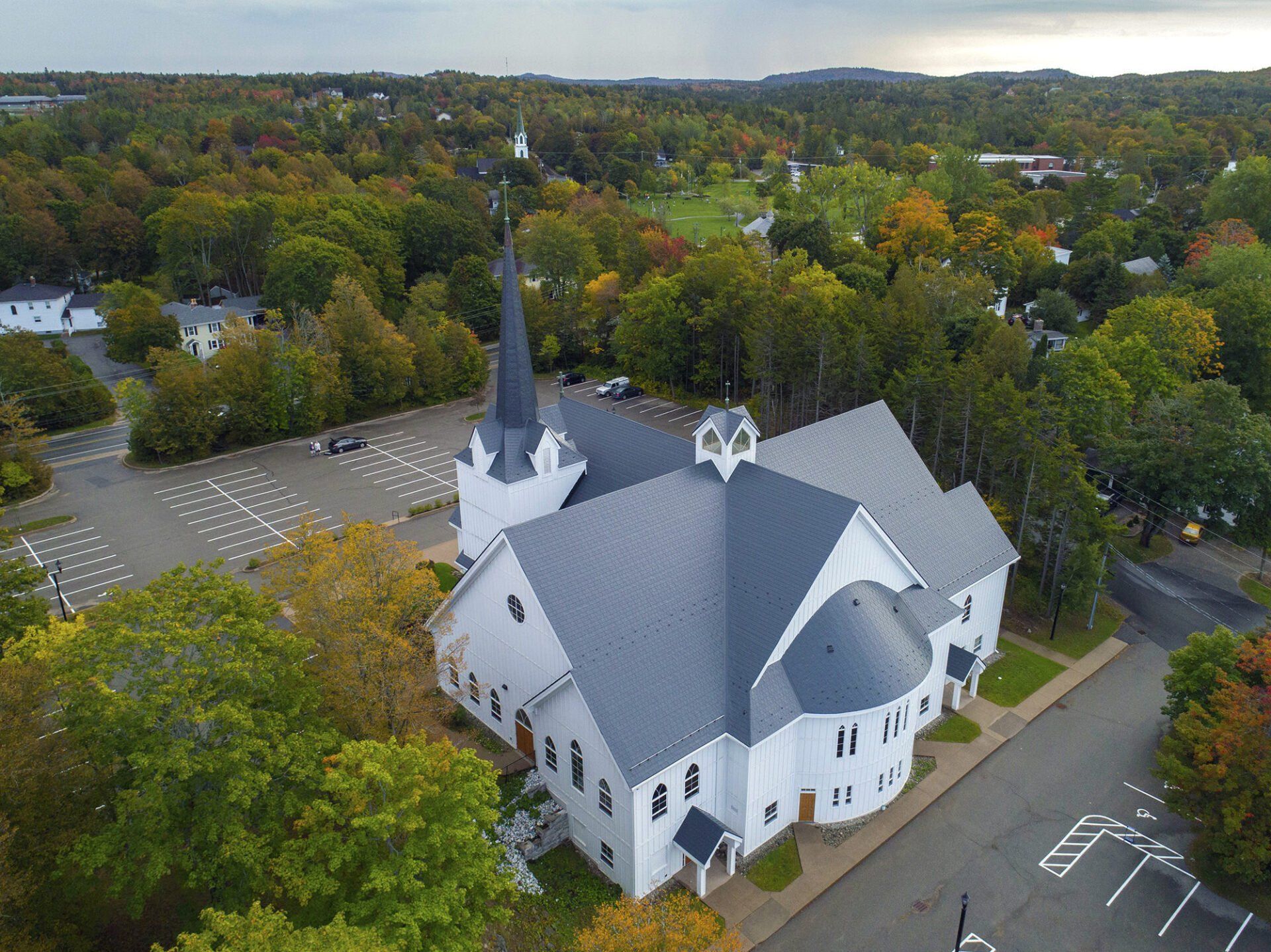 Rothesay, NB Our Lady of Perpetual Help Interlock Metal Slate Roof System Deep Charcoal