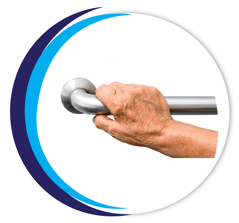 Elderly holding a grab bars in a bathroom
