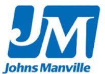 Johns Manville logo with blue stylized “JM” and company name underneath