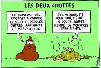 Un dessin animé d'un caca et d'un monstre avec des bulles de dialogue qui disent les deux crottes