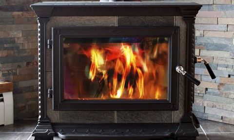 burning fireplace