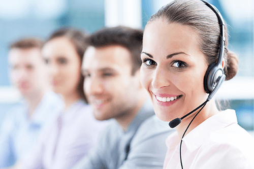 A woman wearing a headset