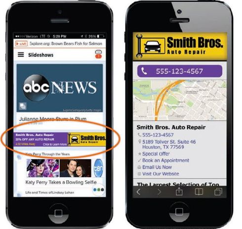 Geo-targeted mobile ad and landing page.