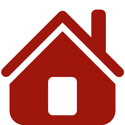 a red house icon with a white roof and chimney