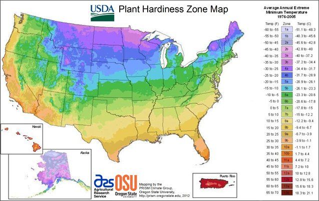 A map of the united states showing the plant hardiness zone