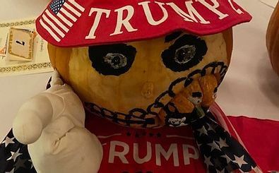 A pumpkin with a Trump designation.