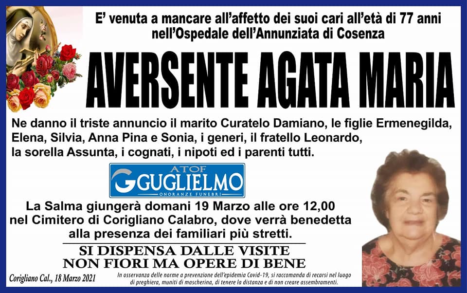 necrologio AVERSENTE AGATA MARIA