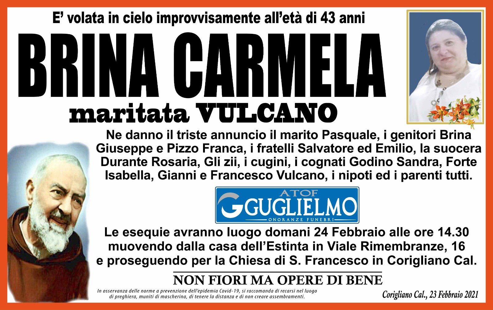 necrologio BRINA CARMELA 