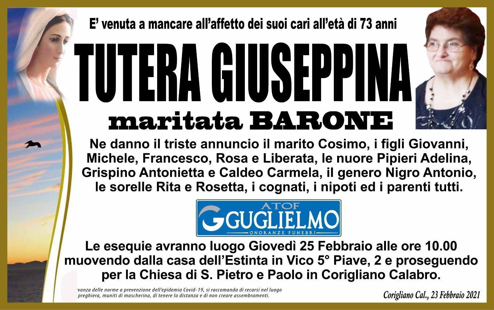 necrologio TUTERA GIUSEPPINA 