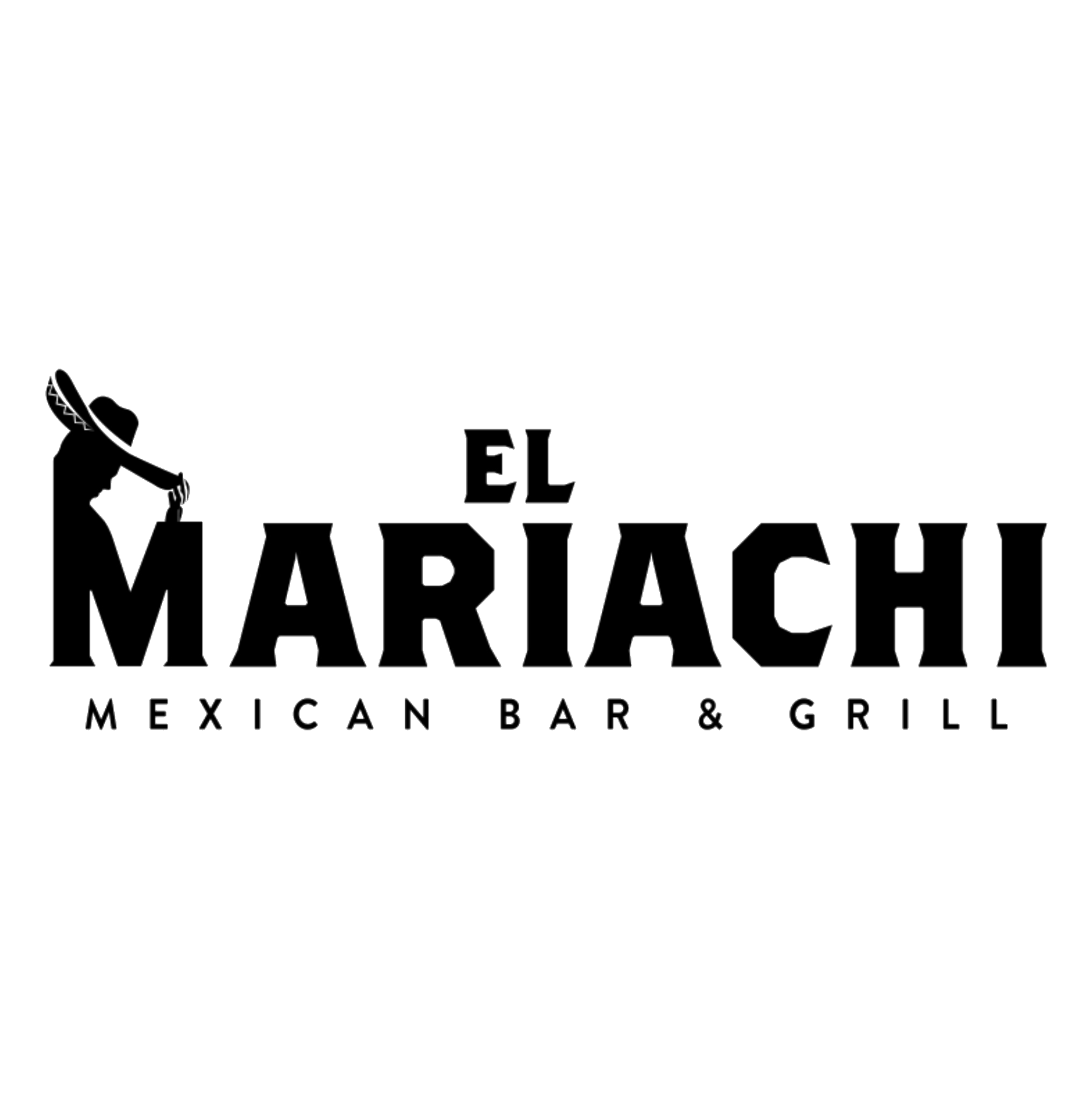 Logo for El Mariachi Mexican Bar & Grill: silhouette of a mariachi and text.