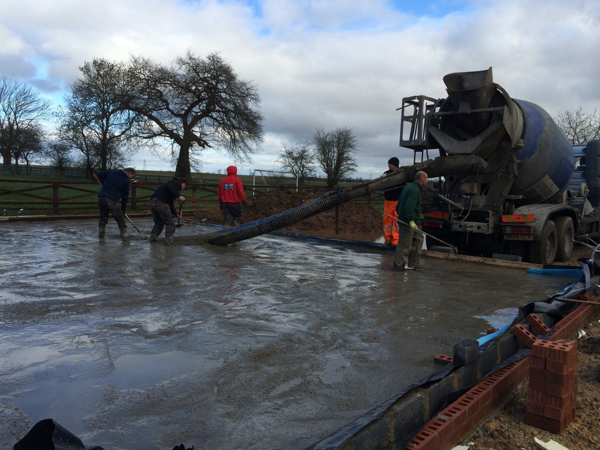 Pouring of a concrete slab