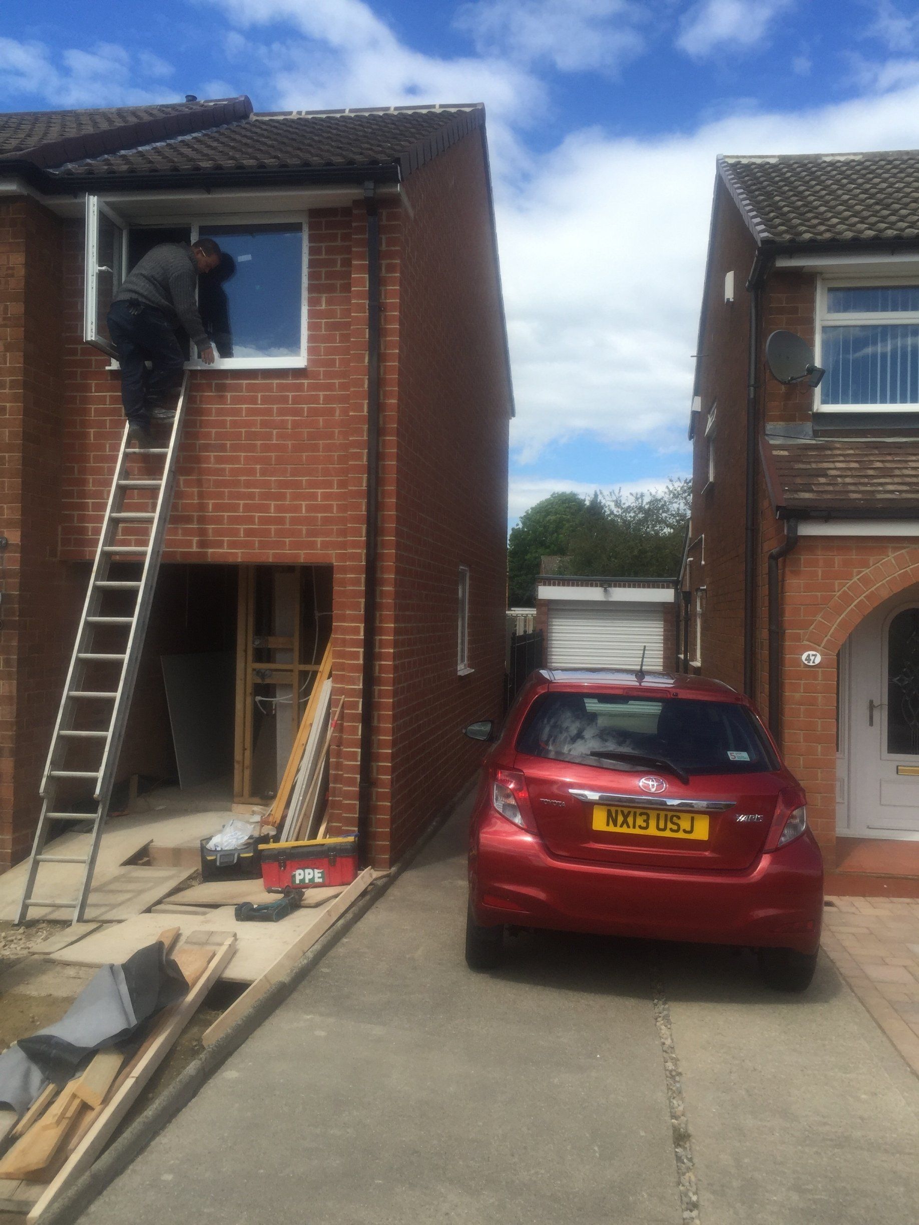 Single garage & first floor extension - during