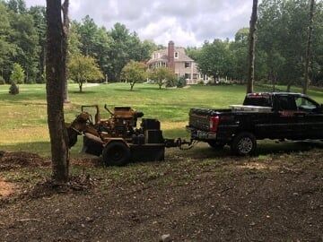 Vehicle and stump grinder — Tree Stump Grinding in Lunenburg, MA