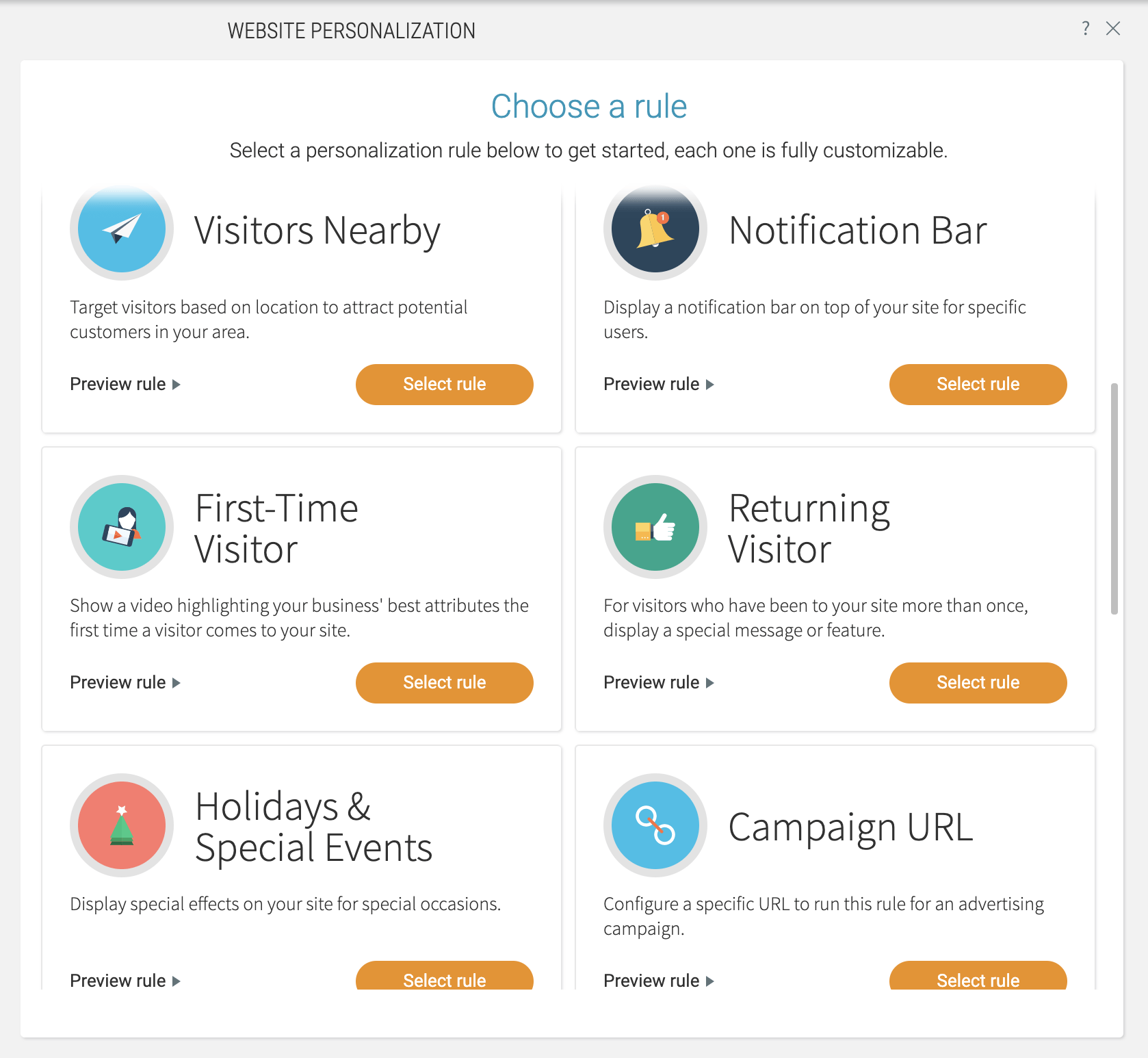 A screenshot of a website that says choose a rule