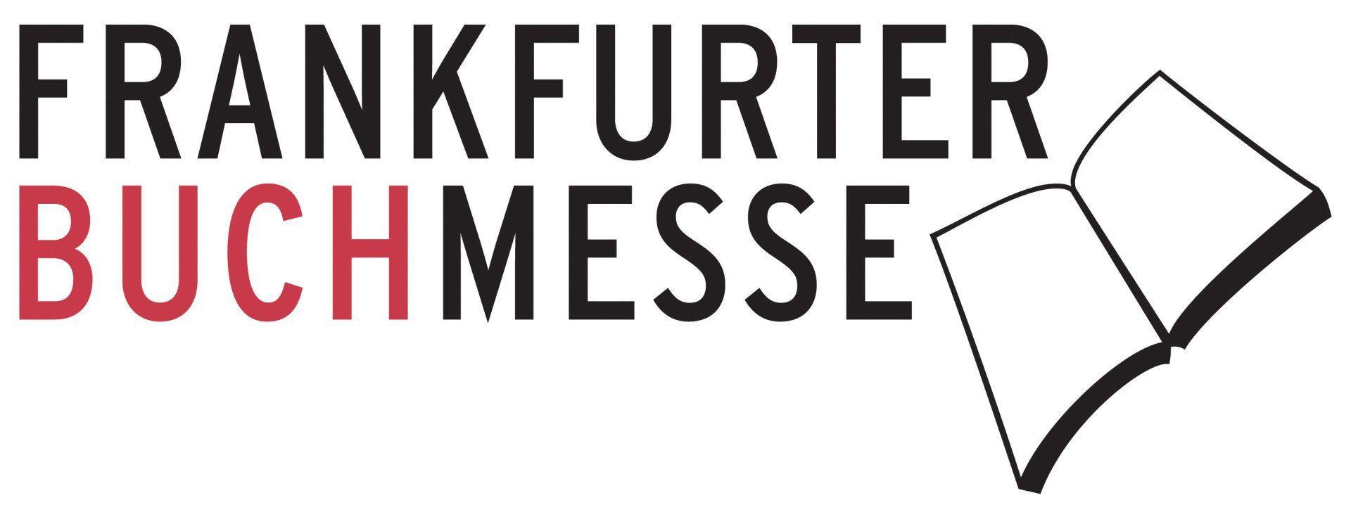 Ein Logo für die Frankfurter Buchmesse mit einem Buch auf weißem Hintergrund.