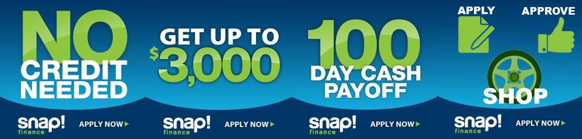 No credit needed financing ad with “Get up to $3,000” and “100 days cash payoff” in blue and green.