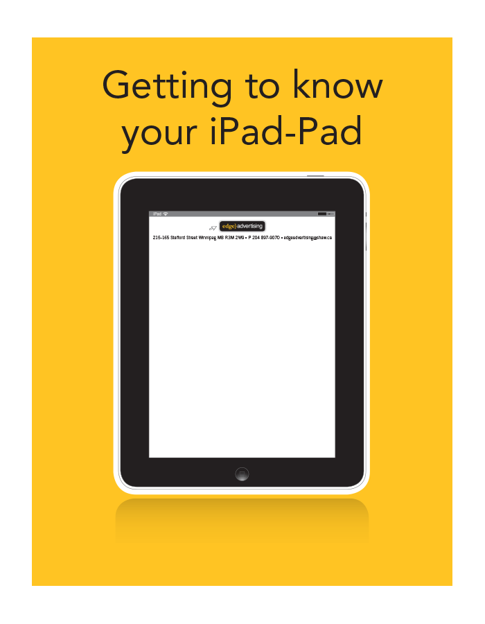 Yellow background with an iPad in the center, and the text “Getting to know your iPad-Pad” at the top.