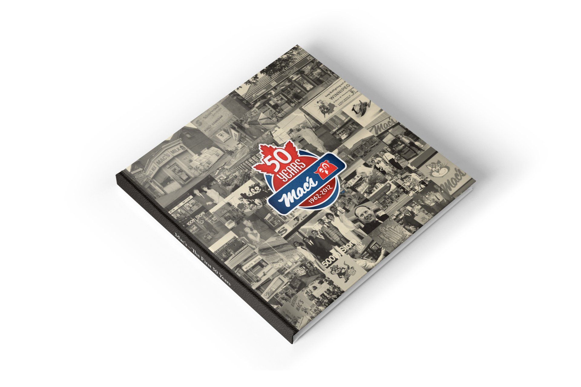 Book cover: collage of black and white photos with central logo: 