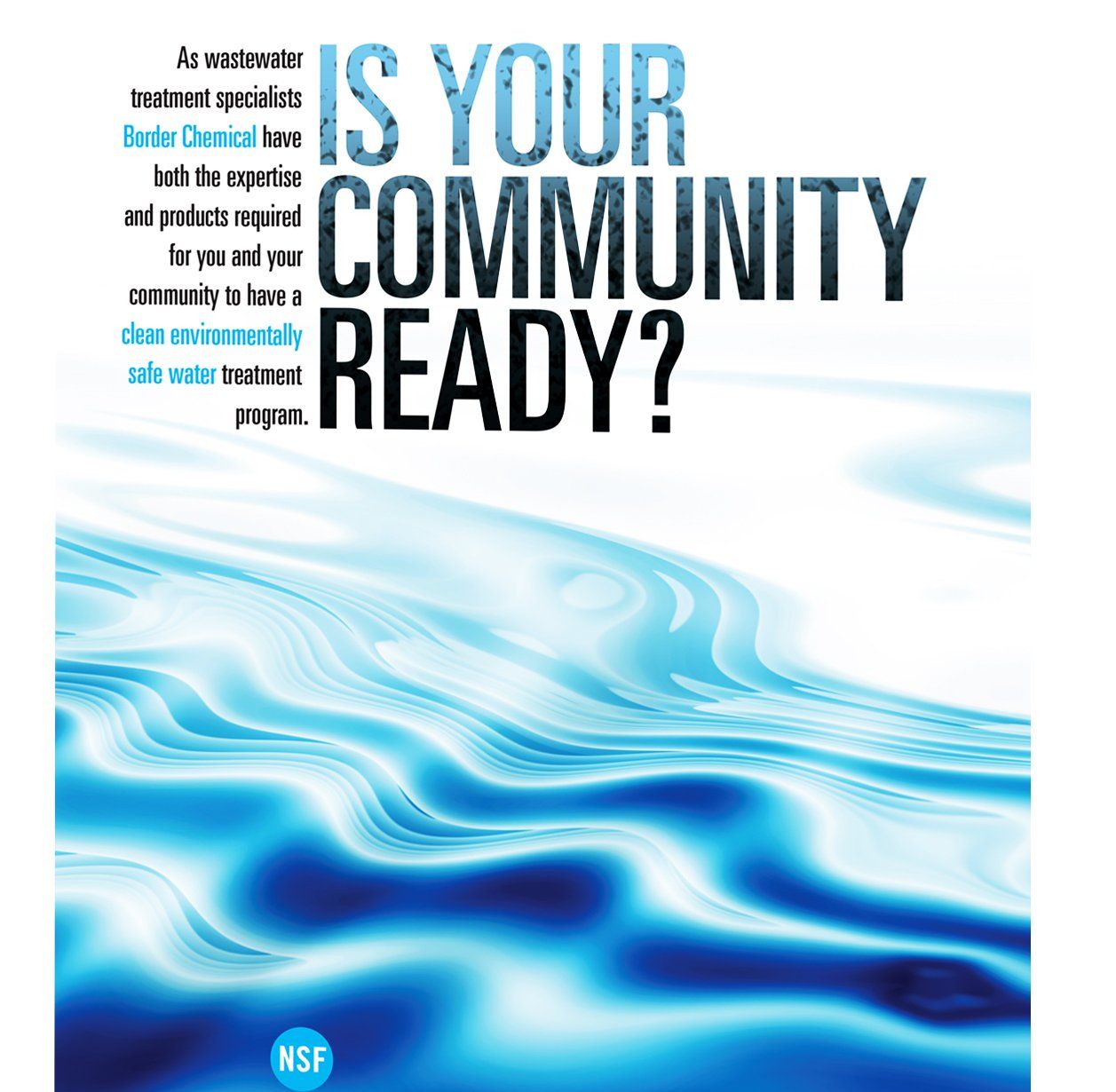 Advertisement for wastewater treatment. Text over blue water: 