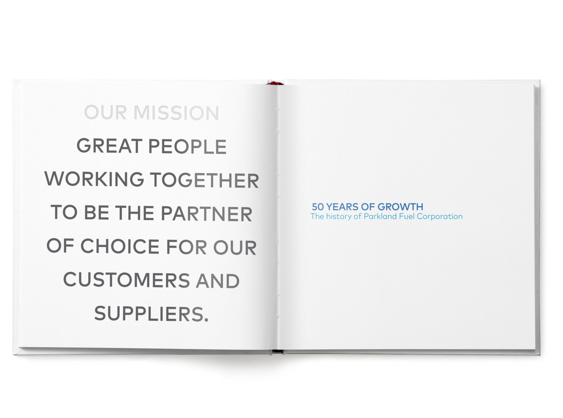 Open book with company mission statement: 