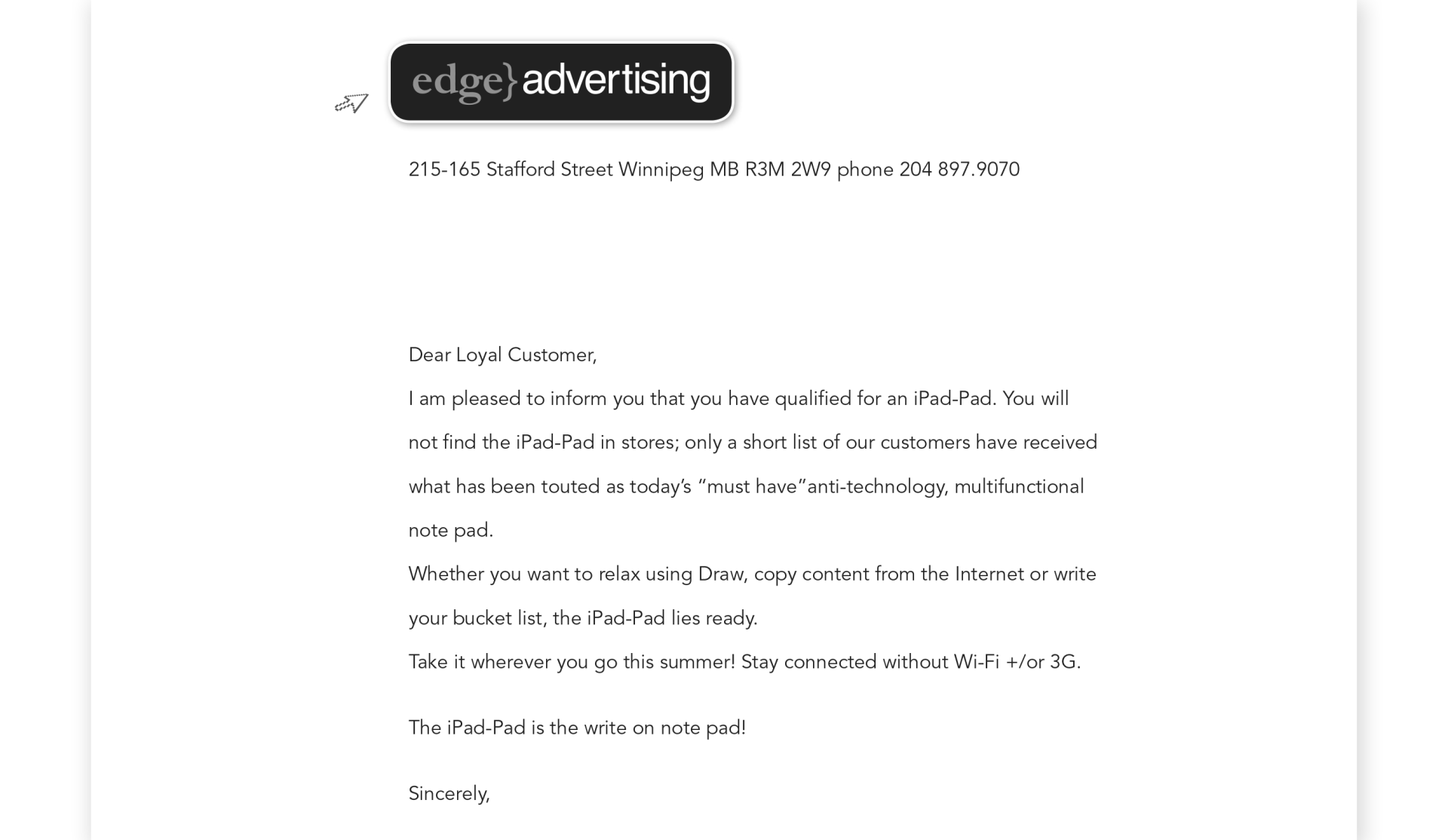 Email from edge advertising about the release of the new iPad, with details about the device.