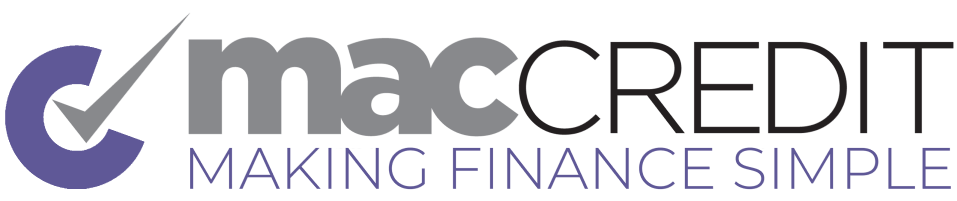 A logo for maccredit making finance simple with a check mark