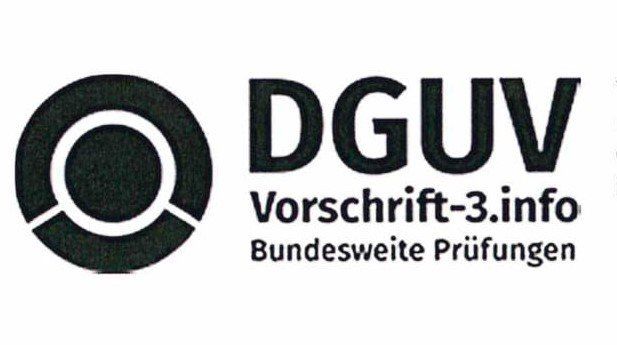 A black and white logo for dguv bundesweite prüfungen