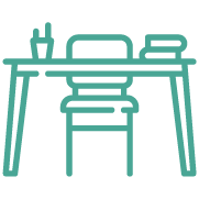 Ícono de escritorio con silla que representa zona de trabajo en la habitación.