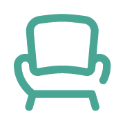 Ícono de sillón que representa sala de estar en la habitación.