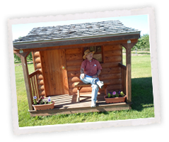 man sitting in a wooden house