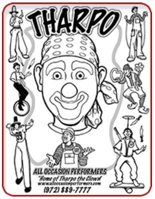 A black and white poster for tharpo all occasion performers