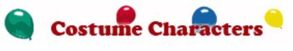A logo for costume characters with balloons in the background