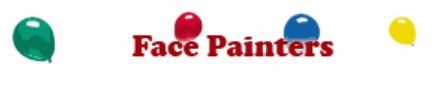A logo for face painters with balloons in the background