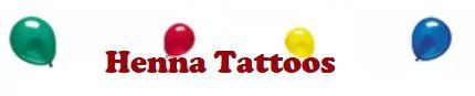 A logo for henna tattoos with balloons in the background