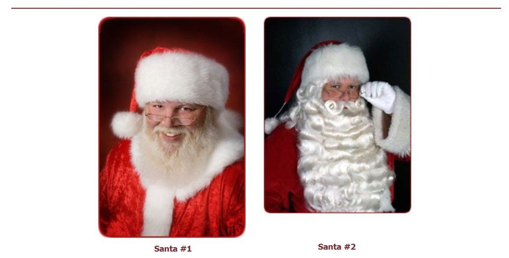 Two pictures of santa claus with a white beard