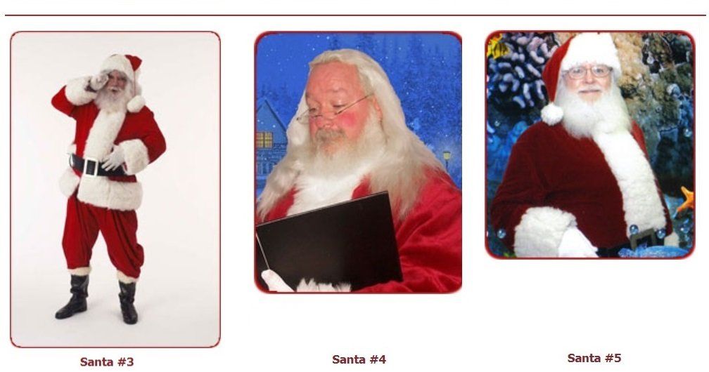 Three pictures of santa claus are displayed on a white background