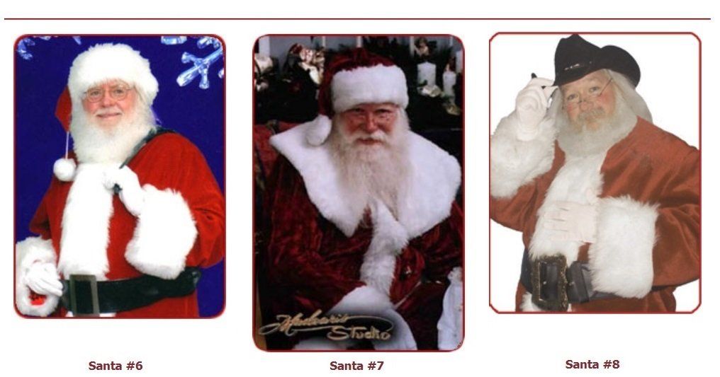 Three pictures of santa claus are shown on a white background