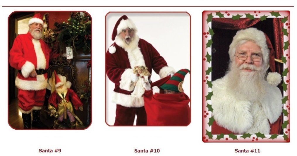 Three pictures of santa claus standing next to each other
