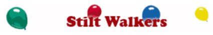 A logo for stilt walkers with balloons in the background