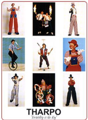 A collage of pictures of clowns with the word tharpo at the bottom