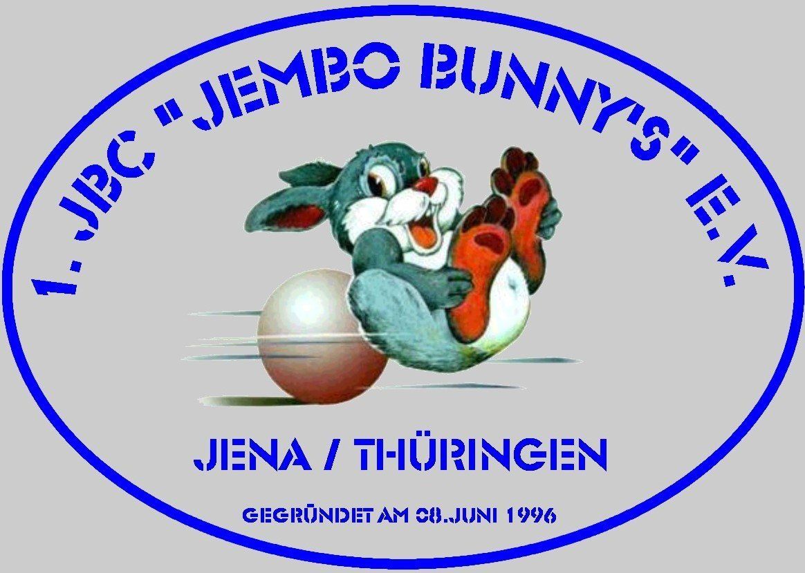 A logo for jumbo bunny 's e.v. shows a rabbit playing with a ball
