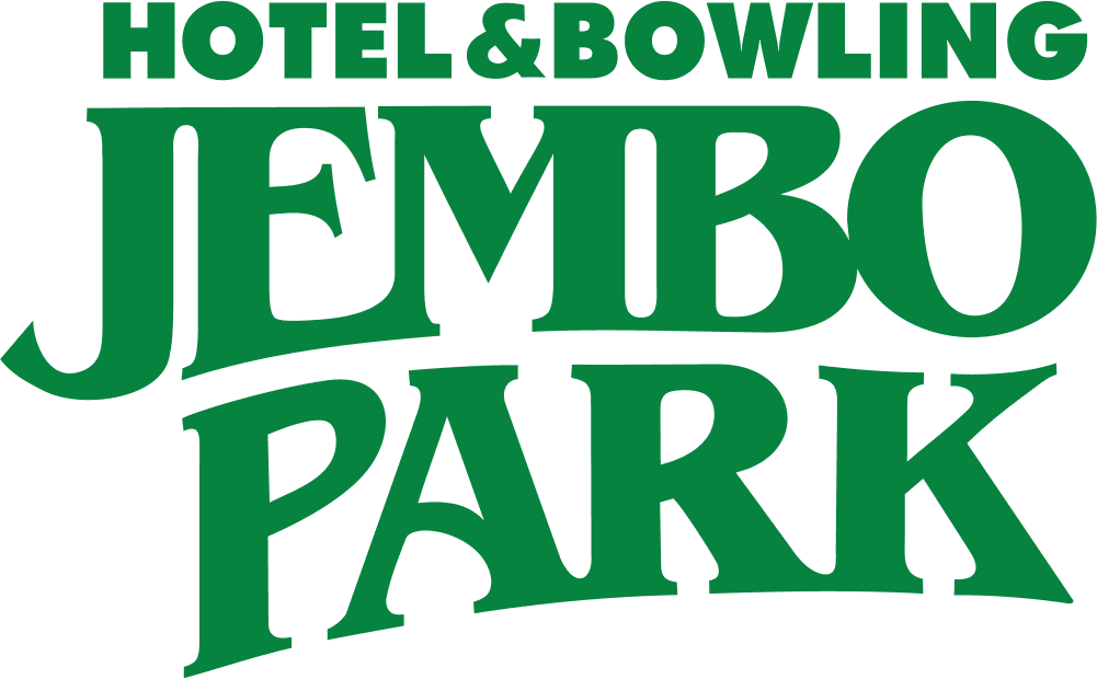 Das Logo für das Hotel und Bowling Jembo Park ist grün und weiß.