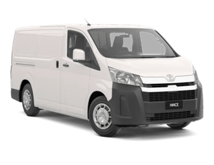 A white toyota hiace van is shown on a white background.