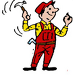 Smiling cartoon chef in red uniform holding utensils, standing beside a roasted turkey and carrots.