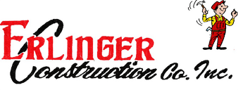 Erlinger Construction Co., Inc. logo with red and black text and a small cartoon construction worker