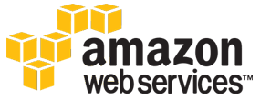 The amazon web services logo is shown on a white background