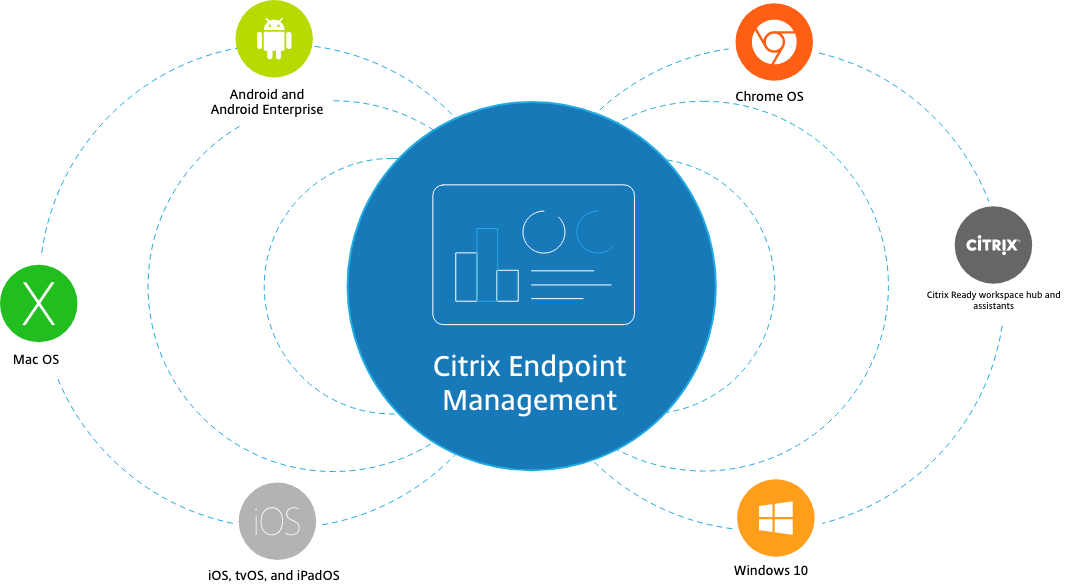 A blue circle with the words citrix endpoint management on it