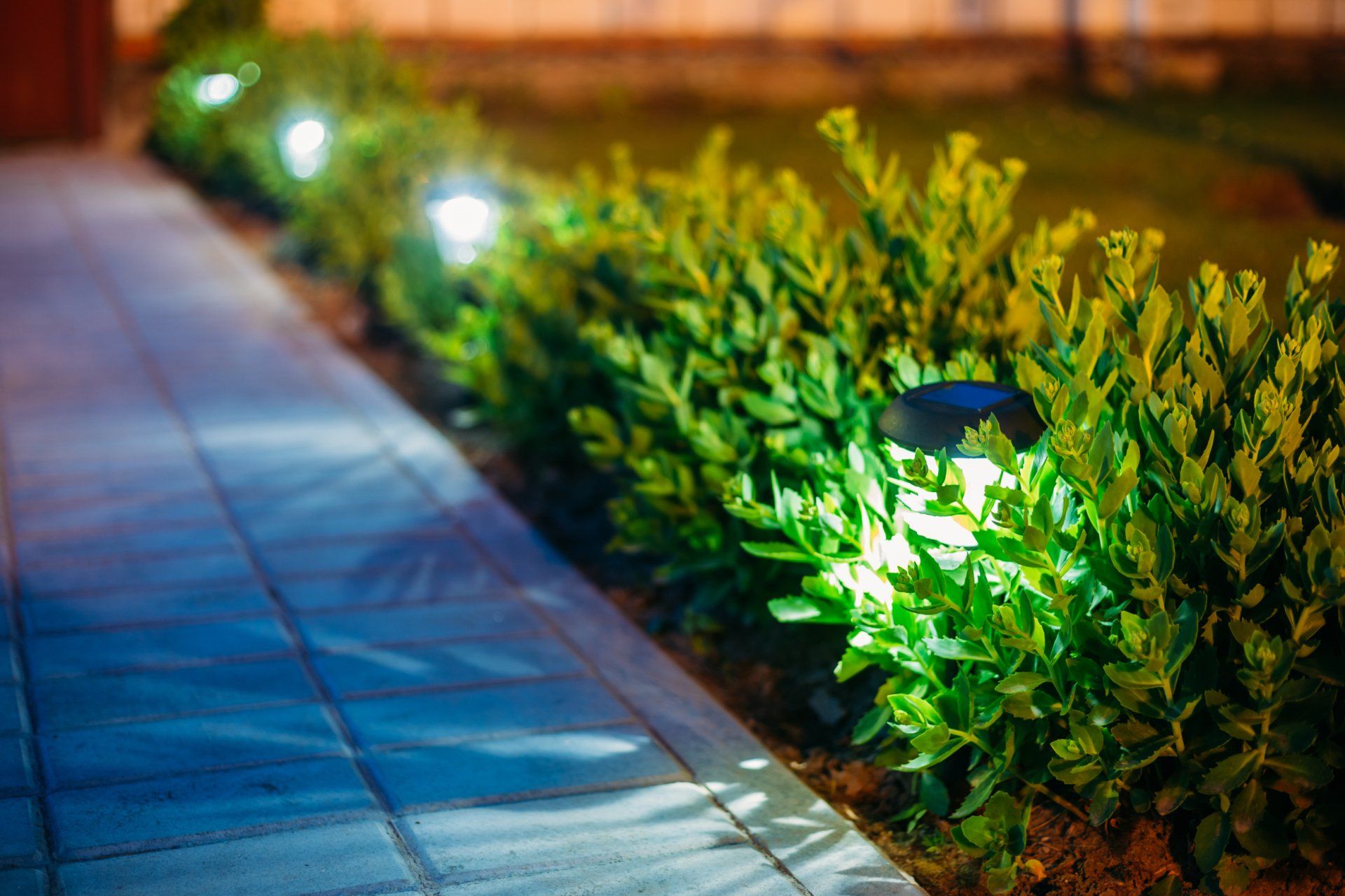 outdoor walkway lit up at night