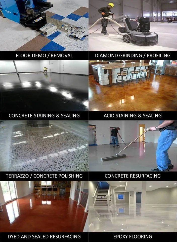 A collage of pictures showing different types of floor polishing