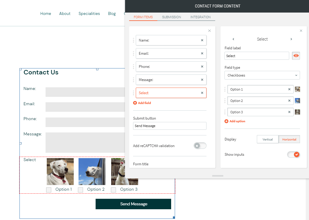 A screenshot of a website with a picture of a dog on it.